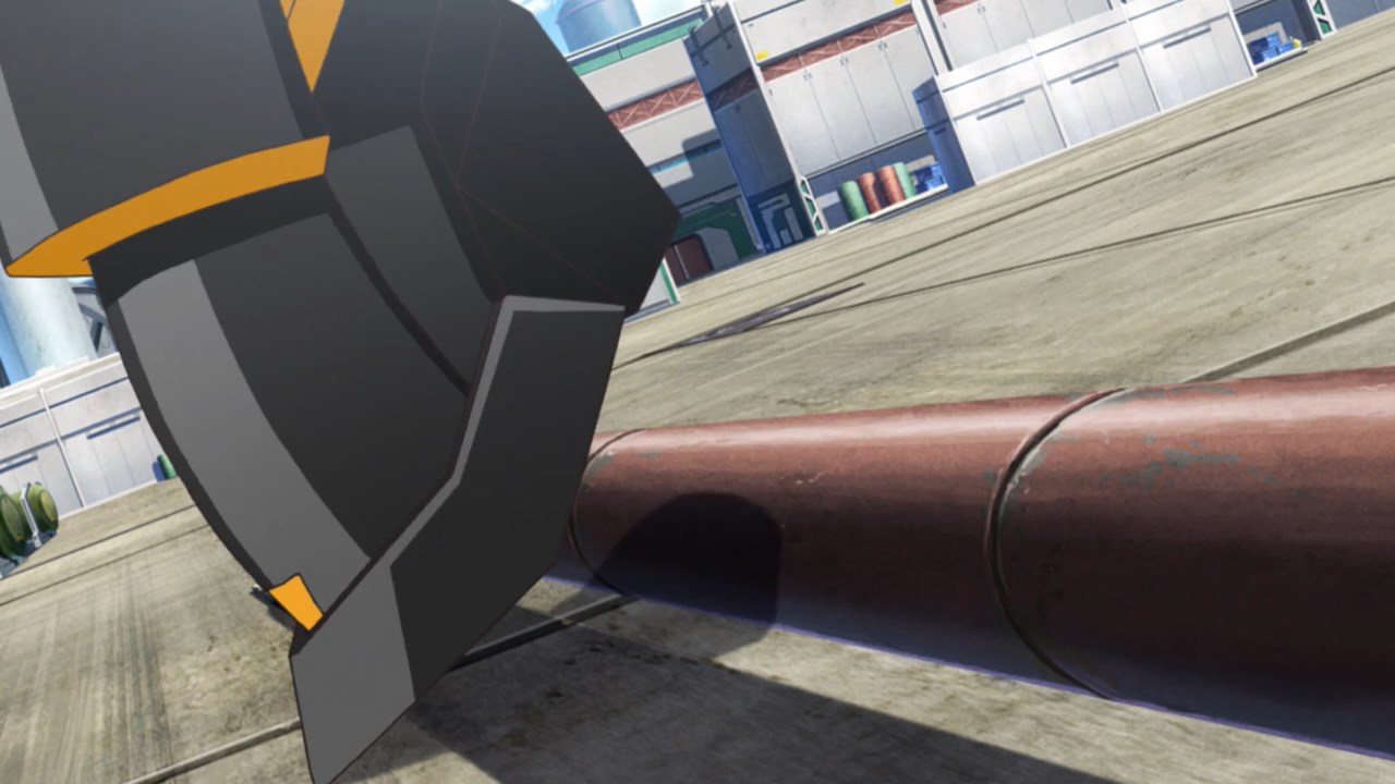 Hibiki tripping over a pipe due to her heels